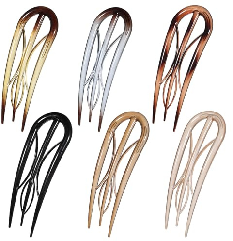 YBEATY Lot de 6 pinces à cheveux françaises en forme de U rétro avec dents internes antidérapantes pour femme - Accessoires de coiffure fins et épais (écaille de tortue)