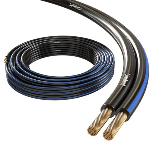 Lumonic Lautsprecherkabel | 10m Schwarz | 2x 1,5mm² CCA | blaue Markierung HiFi Boxenkabel | Audio Zwillingsleitung