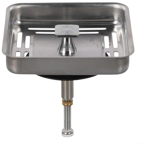Honseadek Colador cuadrado de acero inoxidable para fregadero de cocina con filtro microperforado, tapón de drenaje tipo poste y protector de trampa de residuos para desagües estándar, fácil