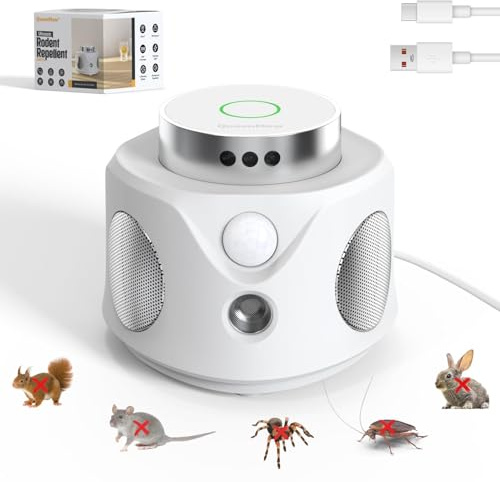 outsweat Ultrasons Souris et Rats avec 3 Emetteurs à Ultrasons, 3 Modes Anti Souris Répulsif Souris Brancher avec 9 Lumières Stroboscopiques, 360° Anti Rongeurs pour Rat Araignée Moth