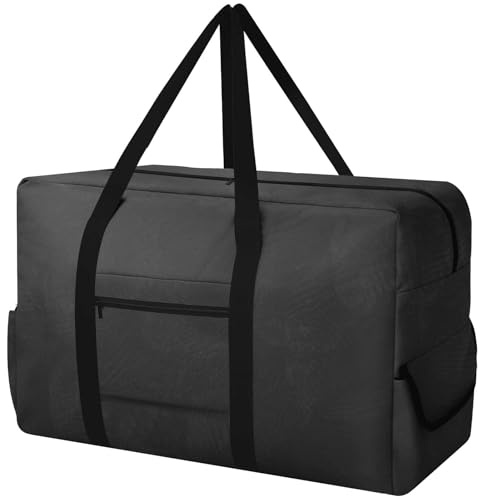 DSDCDJ Extra Große Reisetasche, Wasserdicht Transporttasche, Heavy Duty Tragetasche mit verstärkten Griffen, Faltbare Tote Bag für Reisen, Camping, Sport & Umzugskartons, Schwarz, 70x30x45cm