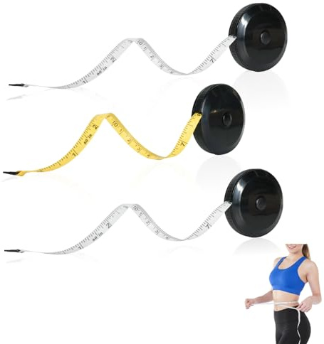 3 Stück Maßbänder zum Nähen, Einziehbares Doppelseitiges Flexibles Körper Maßband zum Nähen, Basteln und für Gewichtsabnahme,2m+1,5m mit Zentimeter- und Zollangaben (Schwarz/Weiß, Schwarz/Gelb)
