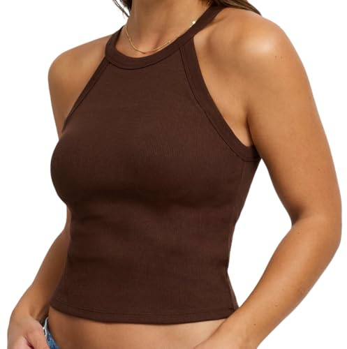 creamy fabrics Damen Neckholder Top mit integriertem BH – Slim Fit Bratop, atmungsaktiv & elastisch, ergonomischer BH-Einsatz für sicheren Halt, körpernah geschnitten für Alltag, Freizeit & Sommer