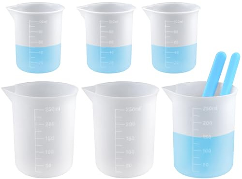 6 Piezas Tazas Medidoras de Silicona, 100ml/250ml Vaso Medidor Silicona con Escala Precisa, Vasos Medidores Antiadherentes, Vasos Medidores de Silicona para Manualidades de Bricolaje