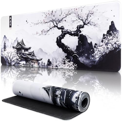 Desk Mat, Gaming Mouse Mat, Japanese White Mouse Mat, XXL 80 x 30 cm, Anime Gaming Keyboard Mat, Non-Slip Rubber Base, Large Extended Desk Protection for Home Office