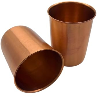 AB India Crafts Kupferbecher 2er Set – Premium Copper Cup aus 99,9% reinem Kupfer – 250 ml Ayurveda Trinkbecher für Wasser – handgefertigt in Indien – traditioneller Kupfer Wasserbecher (Plain)