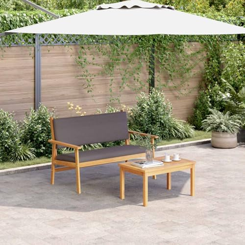 mzdioop Gartensofa-Set mit Kissen 2-teilig Anthrazit Massivholz Akazie Bank und Tisch wetterfest für Terrasse Balkon Veranda Lounge Garnitur Outdoor Relaxen