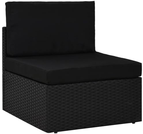 MinoLiving Modulares Mittelsofa Poly Rattan Schwarz mit wetterfestem Polster, 58,5 x 65,5 x 52 cm, Flexibles Garten Lounge Element für Terrasse Balkon Outdoor mit abnehmbarem Kissen und Rückenlehne