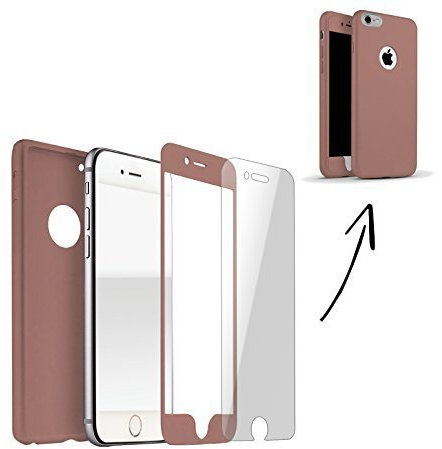 Finoo iPhone 6 Plus/6S Plus 360 Grad Komplettschutz Handyhülle mit Vorne Hinten Schutz Rundumschutz Full Cover für Dein iPhone 6 Plus/6S Plus Schutzhülle Case in der Farbe Rose Gold inkl. Panzerglas