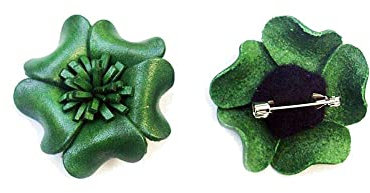 Bijoucolor - Broche Cuir Forme Fleur de Couleur Vert foncé