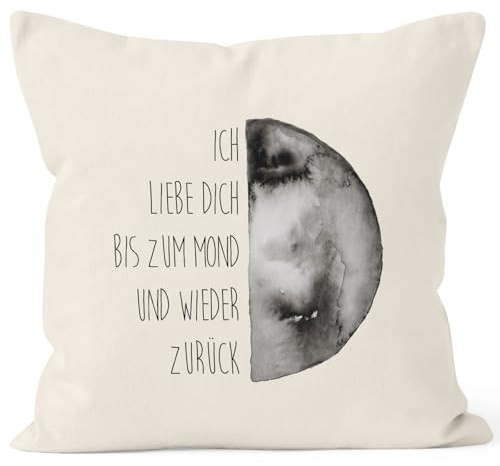 MoonWorks Kissenbezug Geschenk Ich Liebe Dich bis zum Mond und Wieder zurück Liebe Spruch Love Quote Baumwolle Natur 40cm x 40cm