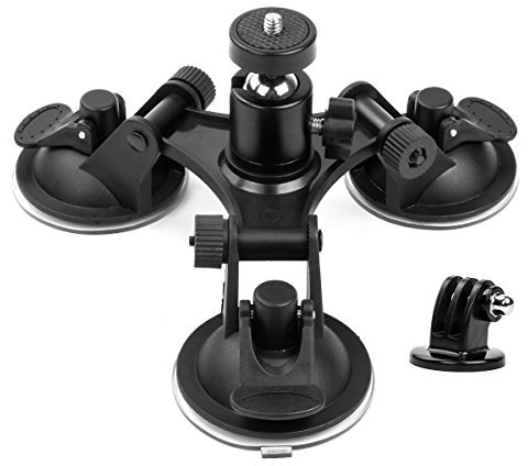 Geila Triple Suction Cup Mount Camera Suction Mount Car Mount Holder Window Mount with 1/4 Threaded Head 360 Degree Tripod Ball Head