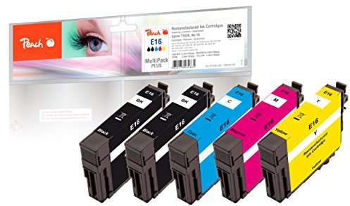 Peach E16 Spar Pack Plus Druckerpatronen (2xBK, C, M, Y) ersetzt Epson No. 16, C13T16264010 für z.B. Epson WorkForce WF -2010 W, Epson WorkForce WF -2500, Epson WorkForce WF -2510 WF