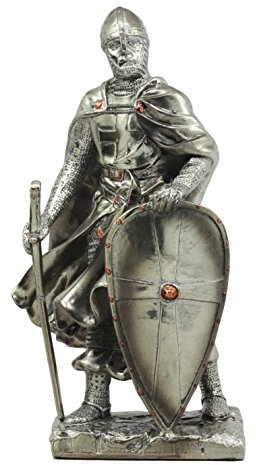 Ebros Heiliges römisches Reich Kreuzritter Ritter mit Schwert und Schild Statue 17,8 cm hoch Anzug der Rüstung Schwertmann Krieger Mittelalter Zeitalter der Könige dekorative Skulptur