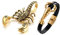 Aroncent 2PCS Herren Skorpion Schmuck-Set (Halskette + Armband), Edelstahl Scorpion Biker Anhänger mit 55cm Kette und Leder Armband, Gold Schwarz