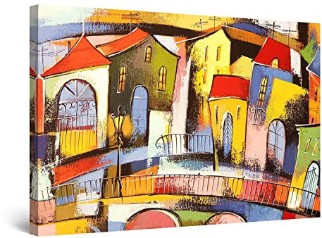 Startonight Impression Sur Toile Peinture Couleur de Ville de Style Dali, Tableau Abstrait - Decoration Murale Salon Moderne - Image sur Toile - Grande 80 x 120 cm Idée Cadeau Élégante et Originale