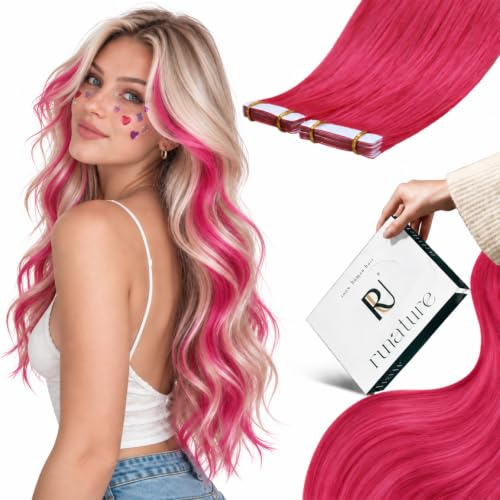 RUNATURE Tape in Extensions Echthaar Hot Pink 30cm 10pcs 20g #Hot Pink | Remy Tape In Extensions Hot Pink,Hitzebeständig,Pflegeleicht Nahtlos Fixiert,Atmungsaktiv,Kein Haarausfall,Knallige Farbe