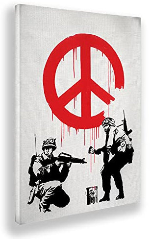 Giallobus - Gemälde - Banksy - Soldaten - Leinwand mit Standardrahmen - 50x70 - Bereit zum Aufhängen - Moderne Gemälde für zu Hause