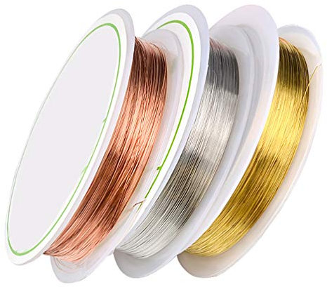 3 Rolls Uncoated Copper Wire Jewelry Beading Wire for DIY Craft Bracelet Necklaces Jewelry Making Supplies(Gold, Silver, Rose-Gold)
