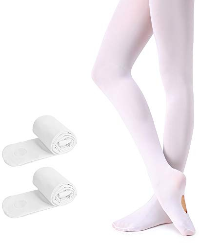 Soudittur Kinder Ballett Strumpfhose Convertible Tanz-Strumpfhosen mit Fersenloch 90D für Mädchen und Damen Rosa, Weiß, Schwarz