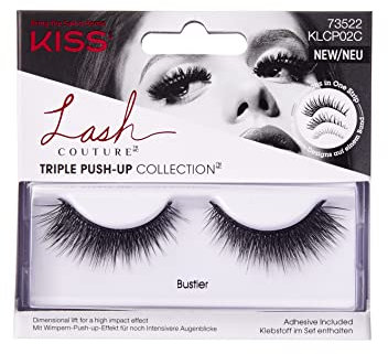 KISS Lash Couture Triple Push Up Collection 1 Pair of False Lashes, Bustier, 3D Volume False Eyelashes, Cruelty-Free, Reusable includes Lash Glue