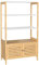SONGMICS Meuble de Salle de Bain, Armoire de Rangement Haute, avec 3 étagères et 1 Placard à 2 Portes, en Bambou, 70 x 30 x 120 cm, Couleur Boisée et Blanc BCB010N01