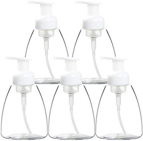 Youngever 5 Pack Plastic Foaming Soap Dispenser, Refillable Plastic Pump Bottles with Travel Lock for Hand Sanitizer (250ML)