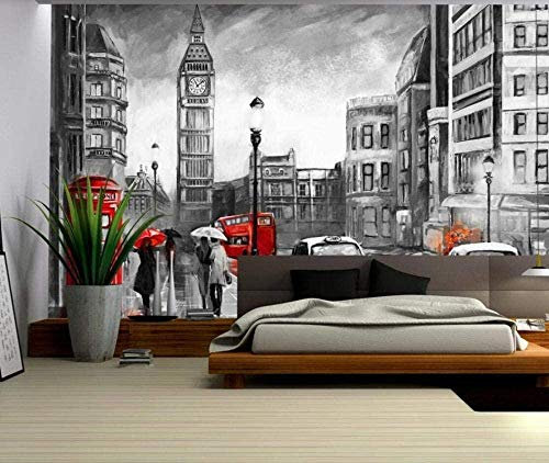 XiuTaiLtd Fototapete 3D Tapete Wallpaper Rote Und Schwarze Architektur Von London, England Wandbild Seiden Tapete Wandtapete Wand Schlafzimmer Flur Wanddeko -150x105 CM