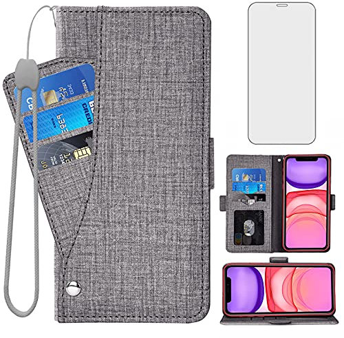 Asuwish Compatible with iPhone XR Wallet Case Tempered Glass Screen Protector Flip Cover Card Holder Cell Phone Cases for iPhoneXR iPhone10R i Phonex 10XR 10R 10 R RX CR iPhoneXRcases Women Men Black