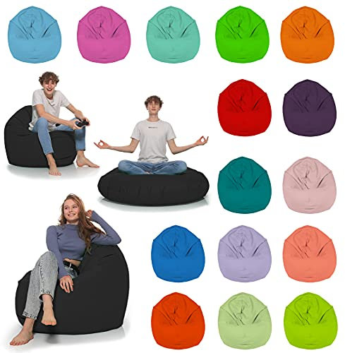 HomeIdeal - Sitzsack 2-in-1 Funktionen Bodenkissen für Erwachsene & Kinder - Gaming oder Entspannen - Indoor & Outdoor da er Wasserfest ist - mit EPS Perlen (Schwarz, 125 cm Durchmesser)