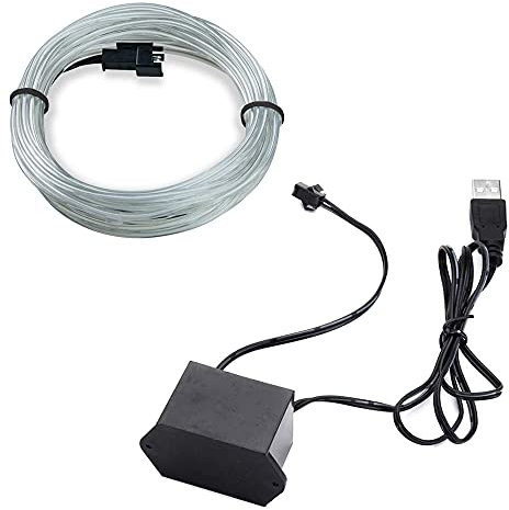 Striscia LED Auto, Strisce con Porta USB, EL Wire, 5meters Neon Flessibile Elettroluminescente Filo, DC 12V,per seggiolino auto/Console/Porta Decorazione (Blu ghiaccio)