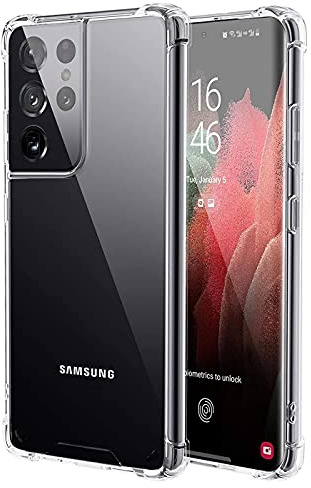 Verco Handyhülle für Samsung S21 Ultra Case 5G, Anti Shock Schutzhülle für Samsung Galaxy S21 Ultra Hülle Transparent [Robuste Flexibles Silikon] - Clear