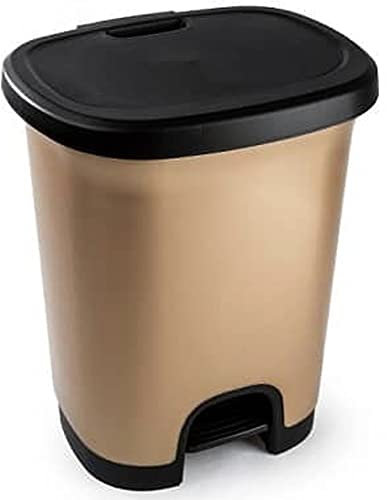 CABLEPELADO Cubo basura plastico, Cubo basura apertura pedal, Papelera de pedal, Cubo de pedal, Libre de BPA, 45 cm alto x 38 cm ancho x 32 cm fondo, Capacidad 27 Litros, Dorado con tapa negra