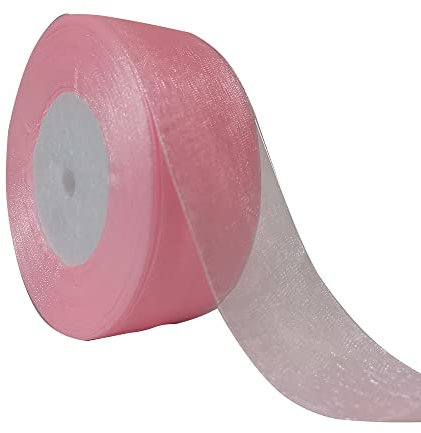 Dishaur Cinta de organza de Navidad para envolver regalos, 38 mm x 45 m, cinta de organza transparente rosa para árbol de Navidad, lazos y manualidades