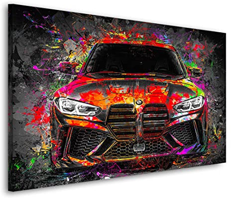 Kunstgestalten24 Leinwandbild BMW M4 Pop Art Wandbild Kunstdruck Bar Dekoration XXL