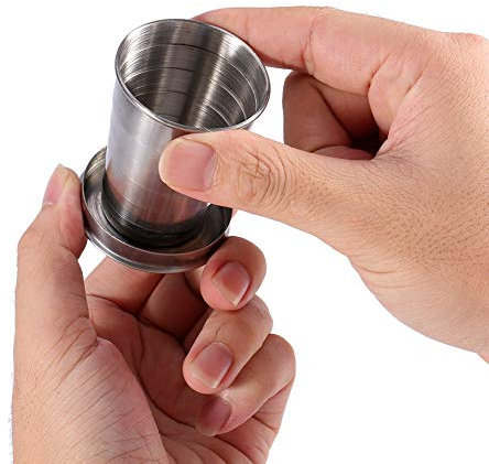 BORDSTRACT Bicchiere Pieghevole in Acciaio Inox, Tazza da Viaggio Portatile e Riutilizzabile, Tazza Campeggio per Campeggio, Escursioni e Picnic(M)