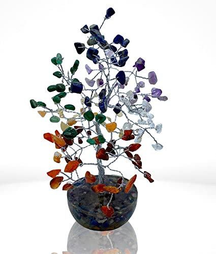 DOJA Barcelona | Arbre de Vie 7 Chakras Pierres Naturelles | Arbre Decoratif Peu en Pierres et Cristaux Feng Shui pour Maison | Cristal Guérison Magique 7 Chakra Porte Bonheur | Décoration