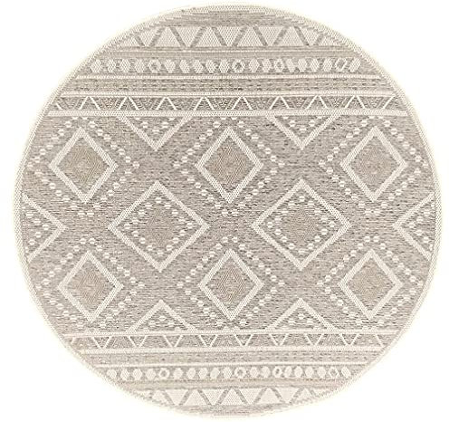 Mia's Teppiche Adora - tappeto moderno, stile boho, adatto per uso interno ed esterno, soprattutto piatto, ideale per cucina e sala da pranzo, beige, 160cm rotondo