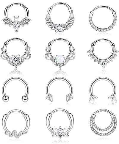 Adramata 12er-Set 16g Nasenringe Hoop - Chirurgenstahl Nose Piercing Septum & Daith Piercing Ringe Helix Ohrringe Nasenpiercing Schmuck