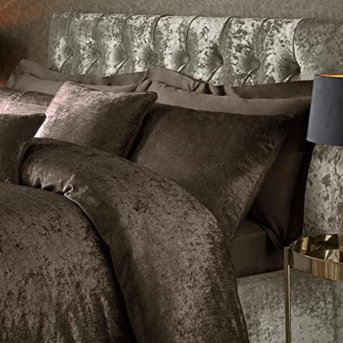 ED Luxury Crushed Velvet Duvet Quilt Cover Bedding Linen Set With Housewife Pillowcases Ultra Soft Duvet Cover Set [Super King, Brown]