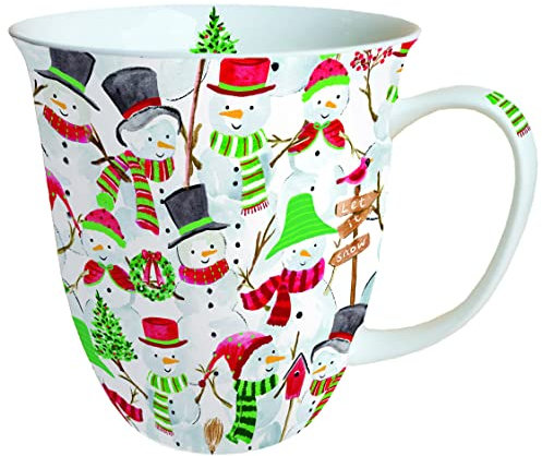 Ambiente Porzellan Tasse ca. 400ml Becher Bone China Mug Für Tee Oder Kaffee Herbst Winter Weihnachten Snowman Party