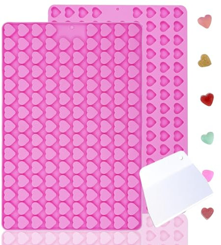 Silicone Baking Mat Dog Biscuits Mini Heart Shaped 2 Pieces Non-Stick Baking Mat Dog Biscuits for DIY Dog Treats, Chocolate, Jelly, Ice Cubes, Sweets, BPA Free