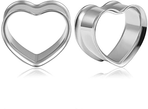 Vankula Ohr Flesh Tunnel Double Flared Plug Herz Edelstahl Ohrpiercing Gestreckte Schmuck für männer damen 16mm(5/8) Silber
