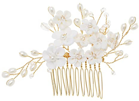eMagTech Peigne à Cheveux Fleur de Mariée Cristal Chapeaux Strass Coiffure de Mariée Perle Pinces à Cheveux Accessoires Décoratifs pour Femmes Dame Filles de Mariage