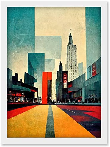 Doppelganger33 LTD Broadway New York City Street Modern Cityscape Artwork Framed Wall Art Print A4