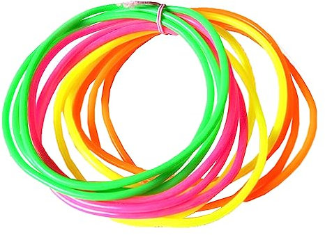 HD Novelty Pack of 12 Gummie Bracelets Bright Gummy Jelly 2.5 Rubber Bangles Shag Bands Friendship Wristbands Party Bag Fillers and 80s Fancy Dress Accessories Gummy Bangles (Neons)