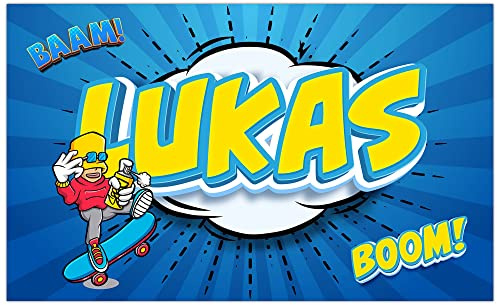 timalo® Robustes Comic Style Poster mit Namen personalisiert | Coole Kinder Wanddeko mit Retro Cartoon Bild für die Wand | Deko Poster XXL Wandbild Kinderzimmer | Graffiti Skater Blau | Motiv 57