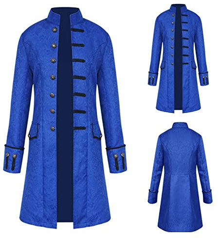 TTOKGZG Cappotto vintage medievale steampunk, trench lungo monopetto, costume per Halloween, costume medievale vittoriano per feste a tema steampunk e Halloween (blu, XL)