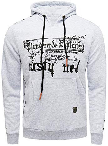 Rusty Neal Herren Sweatshirt Front Print Kapuzenpullover Langarm mit Kapuze Streetwear Sweat 138, Farbe:Grau, Größe S-3XL:M