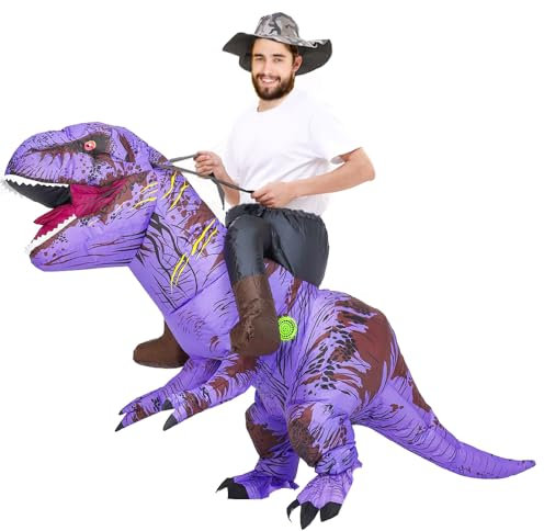 Rafalacy Inflatable Dinosaur Costume for Adult Blow up Ride-on T-rex Costume Funny Halloween Party Costume Dinosaur Party Fancy Dress up Suit, Purple